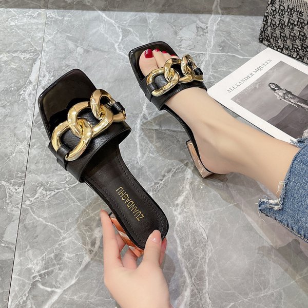 Women's Metal Buckle Low Heel Sandals