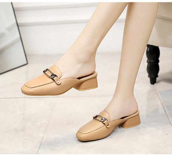 Square Toe Chunky Heel Mules Shoes Comfortable Women's Slippers